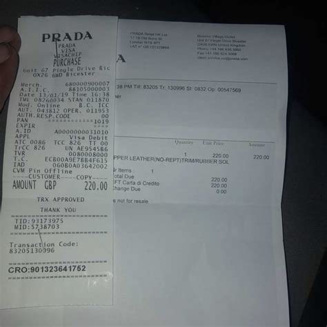 Prada sunglasses receipt